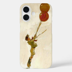 Coque Pour iPhone 16 Garçon vintage avec des ballons rouges à une fête