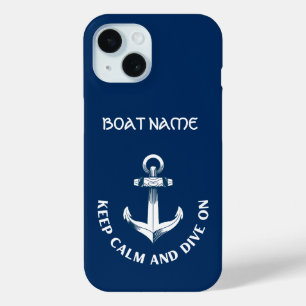 Coque Pour iPhone 15 Gardez Le Calme Et Plongez Sur, Ancre Bleu Marine