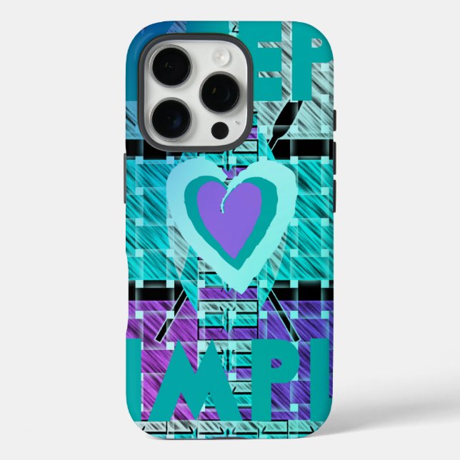 Coques Case-Mate iPhone Gardez-le simple : Cyan Heart & Clarity Art Motif (Verso)
