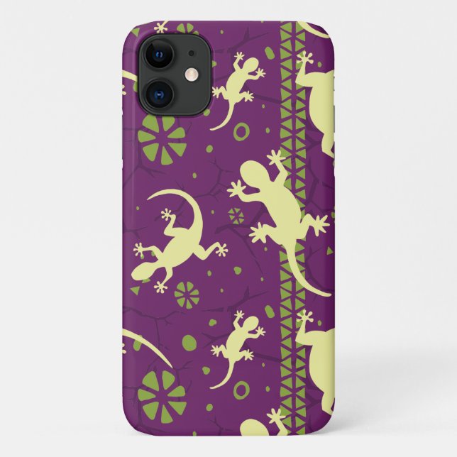 Coques Case-Mate iPhone Gecko Lizards Ethnic Purple Green Motif (Dos)