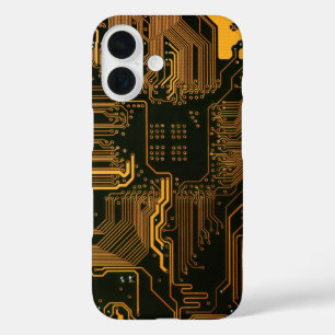 Coque Pour iPhone 16 Geek Sortie carte circuit électronique orange PCB