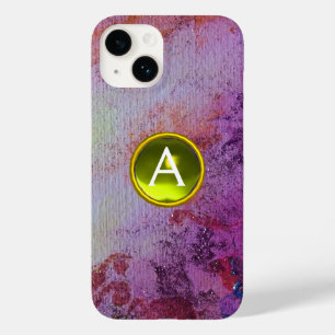 Coque Pour iPhone 14 GEM MONOGRAM ABSTRAIT jaune violet