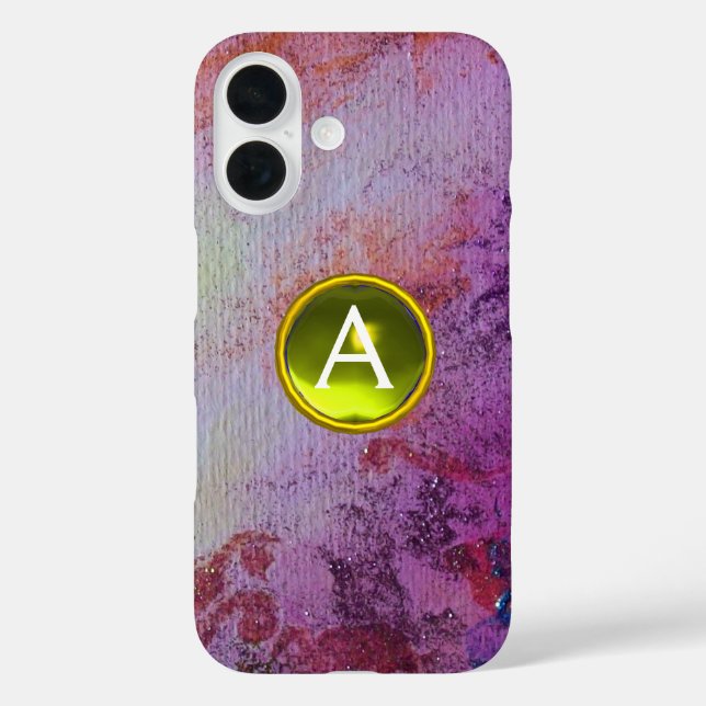 Coques Case-Mate iPhone GEM MONOGRAM ABSTRAIT jaune violet (Verso)