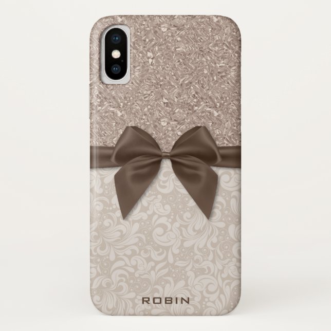 Coques Case-Mate iPhone Gemmes écrasées de Champagne, damassé beige et (Dos)