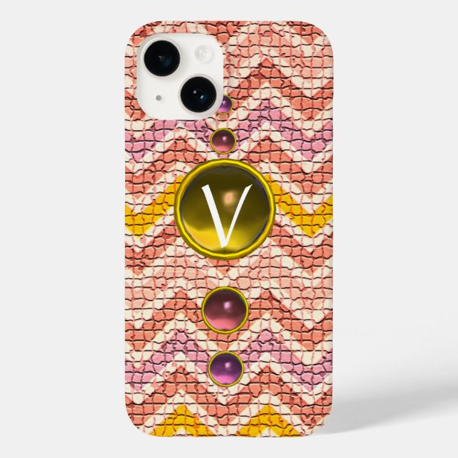 COQUES Case-Mate iPhone GEMMES JAUNES ROSES ET CHEVRONS MOSAÏQUES MONOGRAM (Verso)