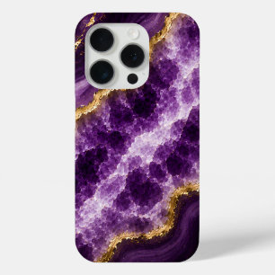 Coque iPhone 15 Pro Géode de marbre d'améthyste de luxe