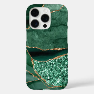 Coques iPhone 16 Pro Géode de marbre vert Gold Parties scintillant Agat