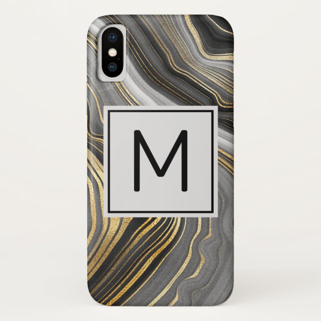 Coques Case-Mate iPhone Géode d'or et de gris moderne Monogramme minéral (Dos)