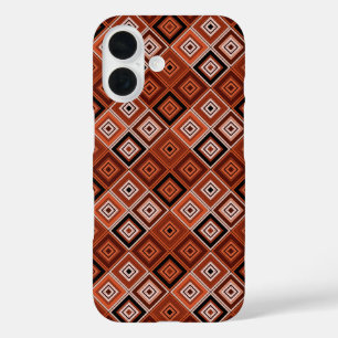 Coque Pour iPhone 16 Géométrie patchwork ethnique marron orange