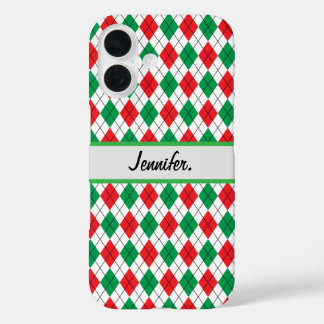 Coque Pour iPhone 16 Géométrie rouge et verte de Noël
