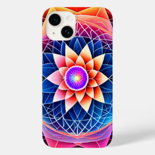 Coque Pour iPhone 14 Géométrie Sacrée Arc-en-ciel Mandala Neon Lotus Fl