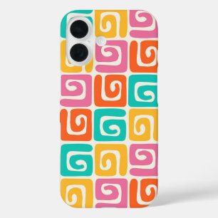Coque Pour iPhone 16 Géométries Rétro Colorées et Boucles Carrées Vinta