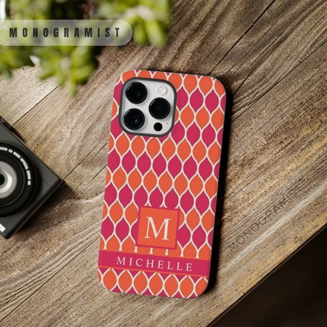 Coques Case-Mate iPhone Géométrique blanche orange personnalisée (Custom Orange Pink White Geometric Case-Mate iPhone Case)