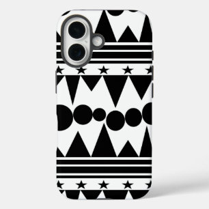 Coque Pour iPhone 16 Géométrique en Bohême noir et blanc