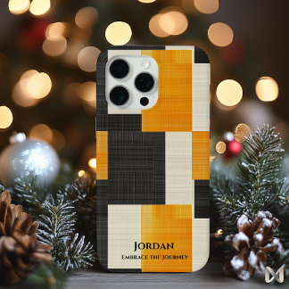 Coque iPhone 15 Pro Max Géométrique Moderne Gras – Style Noir et Orange