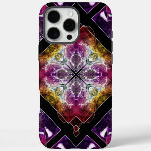 Coques iPhone 16 Pro Max Géométrique vibrant avec accents violets et dorés