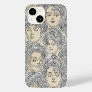 Coque Pour iPhone 14 Gibson filles victorienne illustration pêche grise