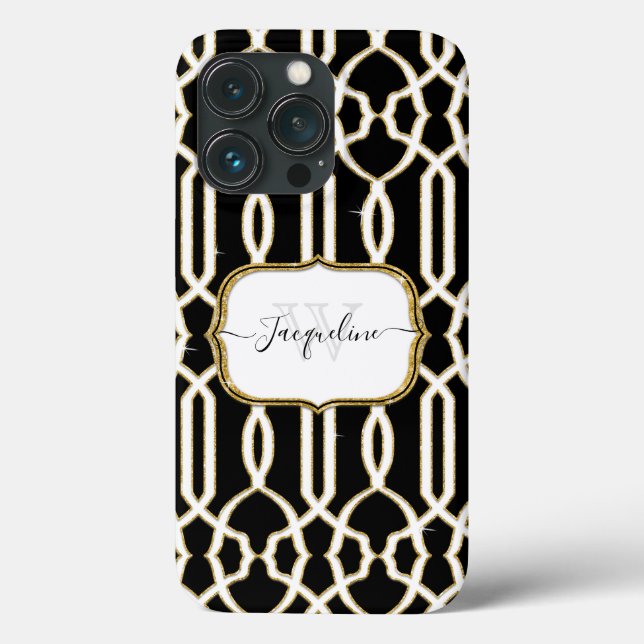 Coques Case-Mate iPhone Gilded Gold Elegant Girl Script nom noir blanc (Verso)