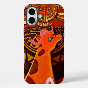 Coques iPhone 16 Plus Girafe avec l'art de deux queues de cheval