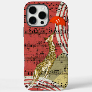 iPhone 16 Pro Max Case Girafe rouge Retro Musical Flying Umbrella