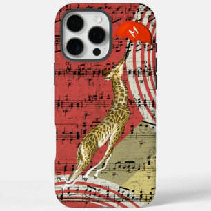 iPhone 16 Pro Max Case Girafe rouge Retro Musical Flying Umbrella