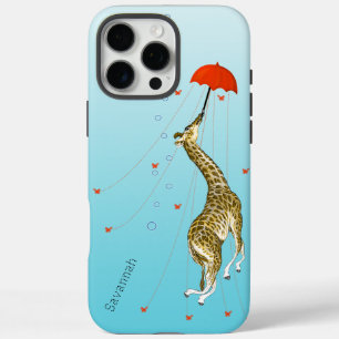 Coques iPhone 16 Pro Max Girafe Vintage mignonne avec parapluie sur Aqua