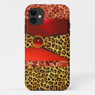 COQUES POUR iPhone GIRAFFE LÉOPARD PEAU ROUGE GIRAFFE IMPRIMÉ GEMSTON