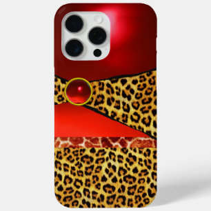COQUE iPhone 15 PRO MAX GIRAFFE LÉOPARD PEAU ROUGE GIRAFFE IMPRIMÉ GEMSTON