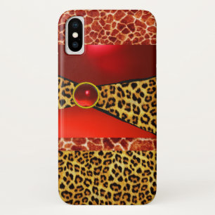 ETUI iPhone Case-Mate GIRAFFE LÉOPARD PEAU ROUGE GIRAFFE IMPRIMÉ GEMSTON