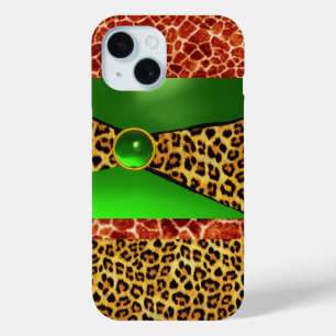 COQUE POUR iPhone 15 GIRAFFE LÉOPARD PEAU VERT EMERALD GEM IMPRIMÉ