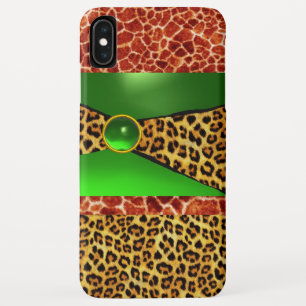 COQUE POUR iPhone XS MAX GIRAFFE LÉOPARD PEAU VERT EMERALD GEM IMPRIMÉ