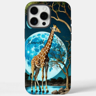 Coques iPhone 16 Pro Max Giraffe Sous Lune Bleue