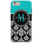 Girl Aqua Black Damask Votre nom de monogramme