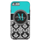 Girl Aqua Black Damask Votre nom de monogramme