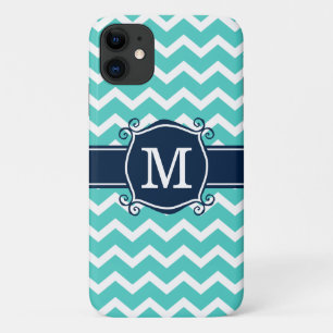 Case-Mate iPhone Case Girl Aqua Chevron Navy Monogramme personnalisé