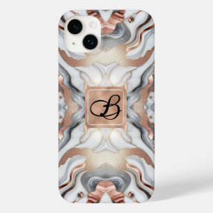 Coque Pour iPhone 14 Plus Girl Glam Rose Gold Argent & Marbre blanc