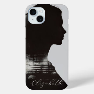 Coque iPhone 15 Mini Girl Silhouette Pittoresque Monochrome Art photogr