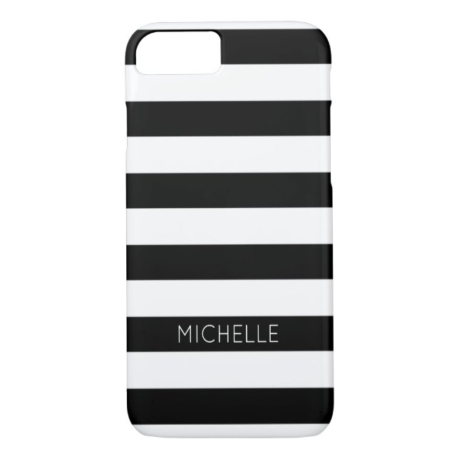 Coques Case-Mate iPhone Girls Black White Stripes Nom personnalisé Monogra (Dos)