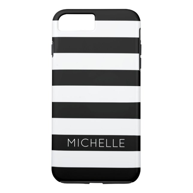 Coques Case-Mate iPhone Girls Black White Stripes Nom personnalisé Monogra (Dos)