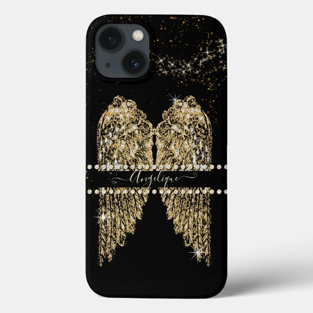 Coques Case-Mate iPhone Girly Angel Wings Gold Sparkle Diamond Bijoux Chic (Verso)