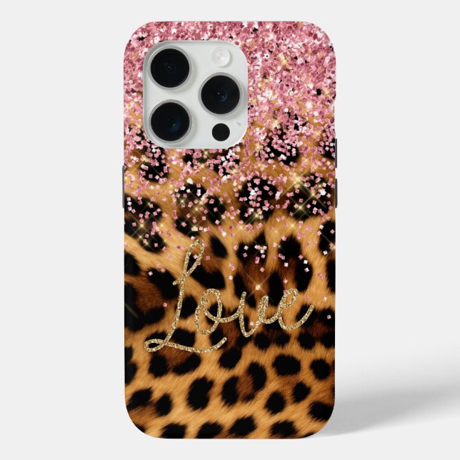 Coques Case-Mate iPhone Girly Chic Leopard Rose Gold Parties scintillant A (Verso)