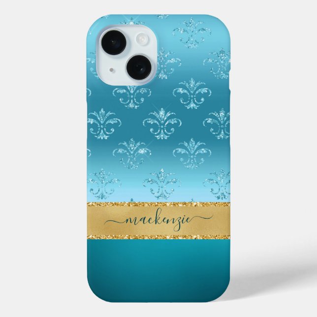 Coques Case-Mate iPhone Girly Glitter Blue Gold Glam Metallic Personalized (Verso)