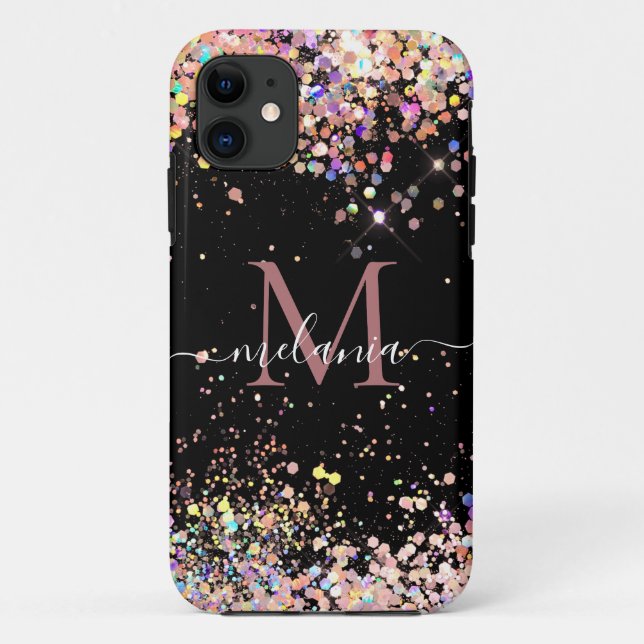 Coques Case-Mate iPhone Girly Holographic Parties scintillant Monogramme N (Dos)