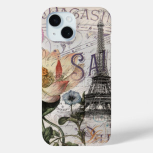 Coque Pour iPhone 15 girly lotus fleur vintage paris tour eiffel