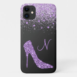 Case-Mate iPhone Case Girly Purple Glitter Shoe Script Monogram Black
