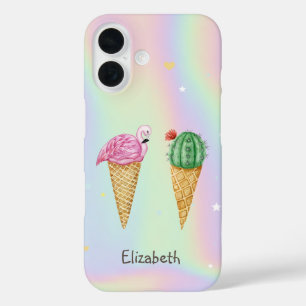 Coque Pour iPhone 16 Glace Flamants roses Cactus Holographique