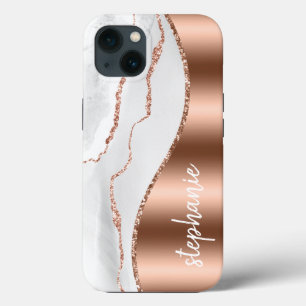 Case-Mate iPhone Case Glam Agate Géode Métallic Rose Gold Blanc Nom