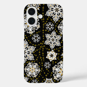 Coque Pour iPhone 16 Glam aux flocons dorés de minuit