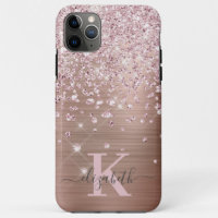 Glam Bling Rose Gold Diamond Confetti Monogramme