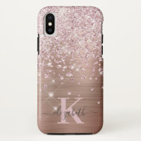 Glam Bling Rose Gold Diamond Confetti Monogramme